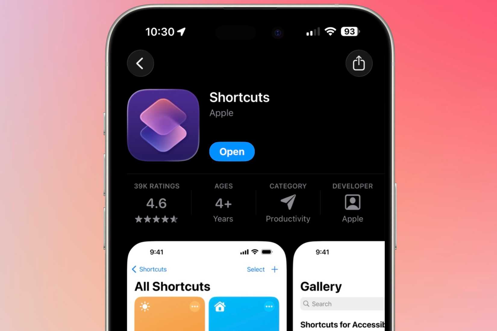 Downloading the Shortcuts app from the App Store.