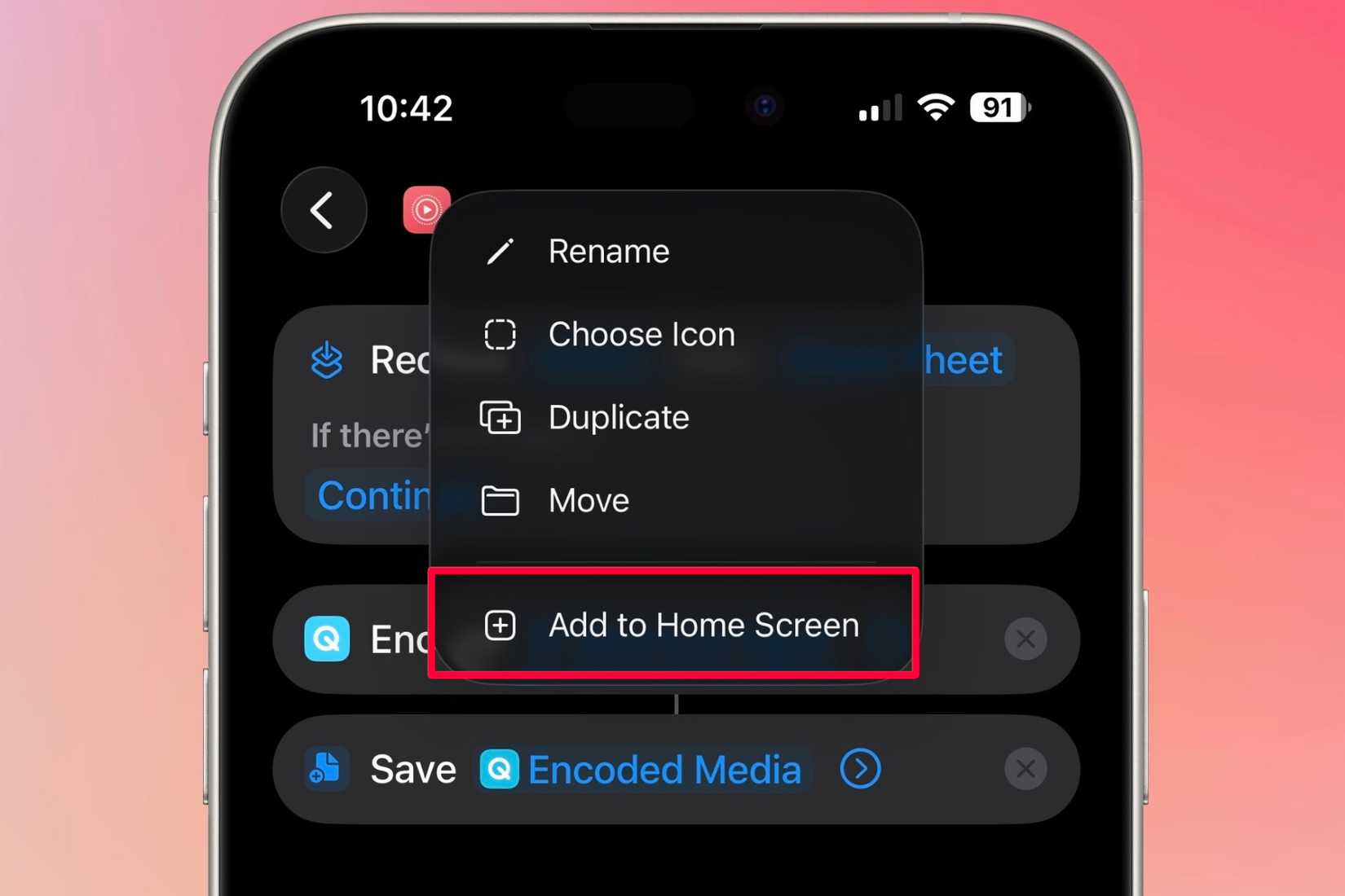 Adding your shortcut to your home screen.