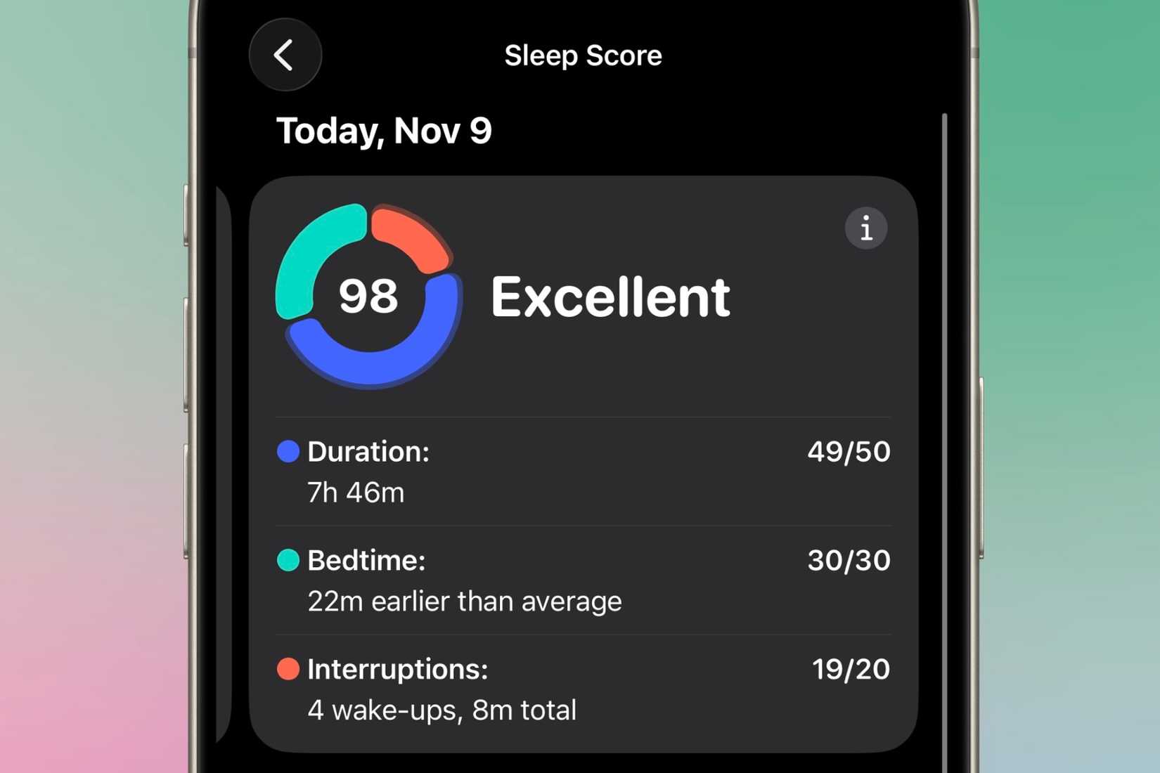 Sleep score information on an iPhone from the Apple Watch.