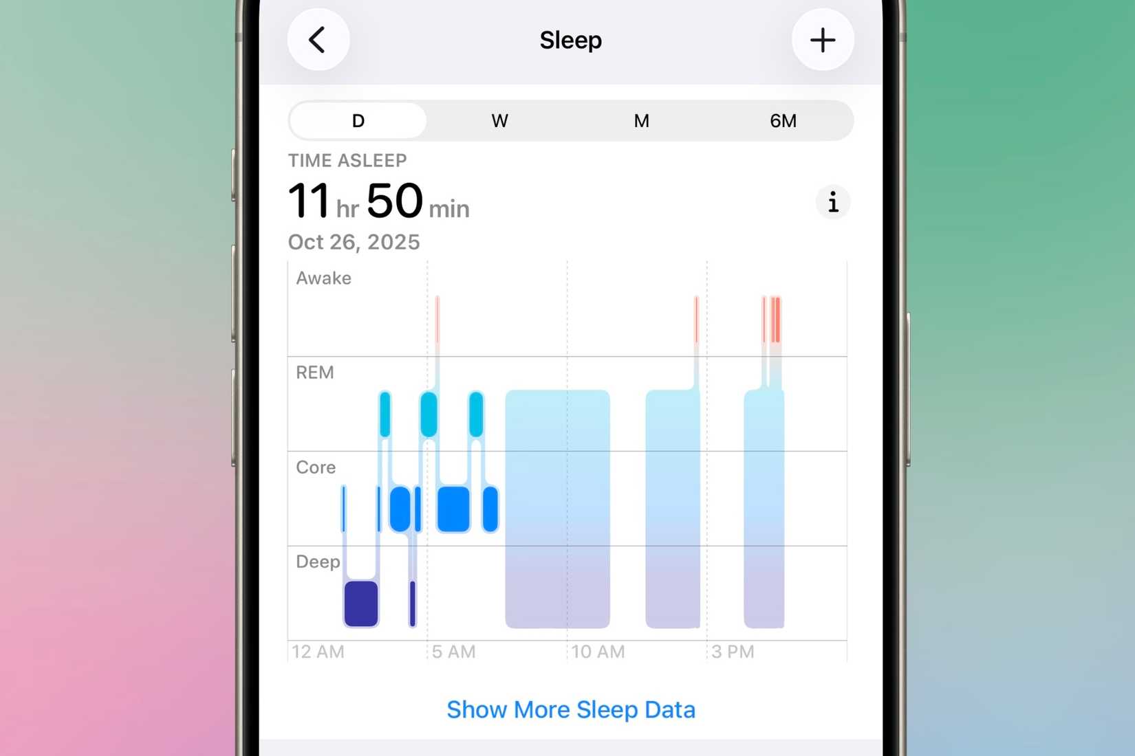 Sleep data recorded in the Health app during naps.