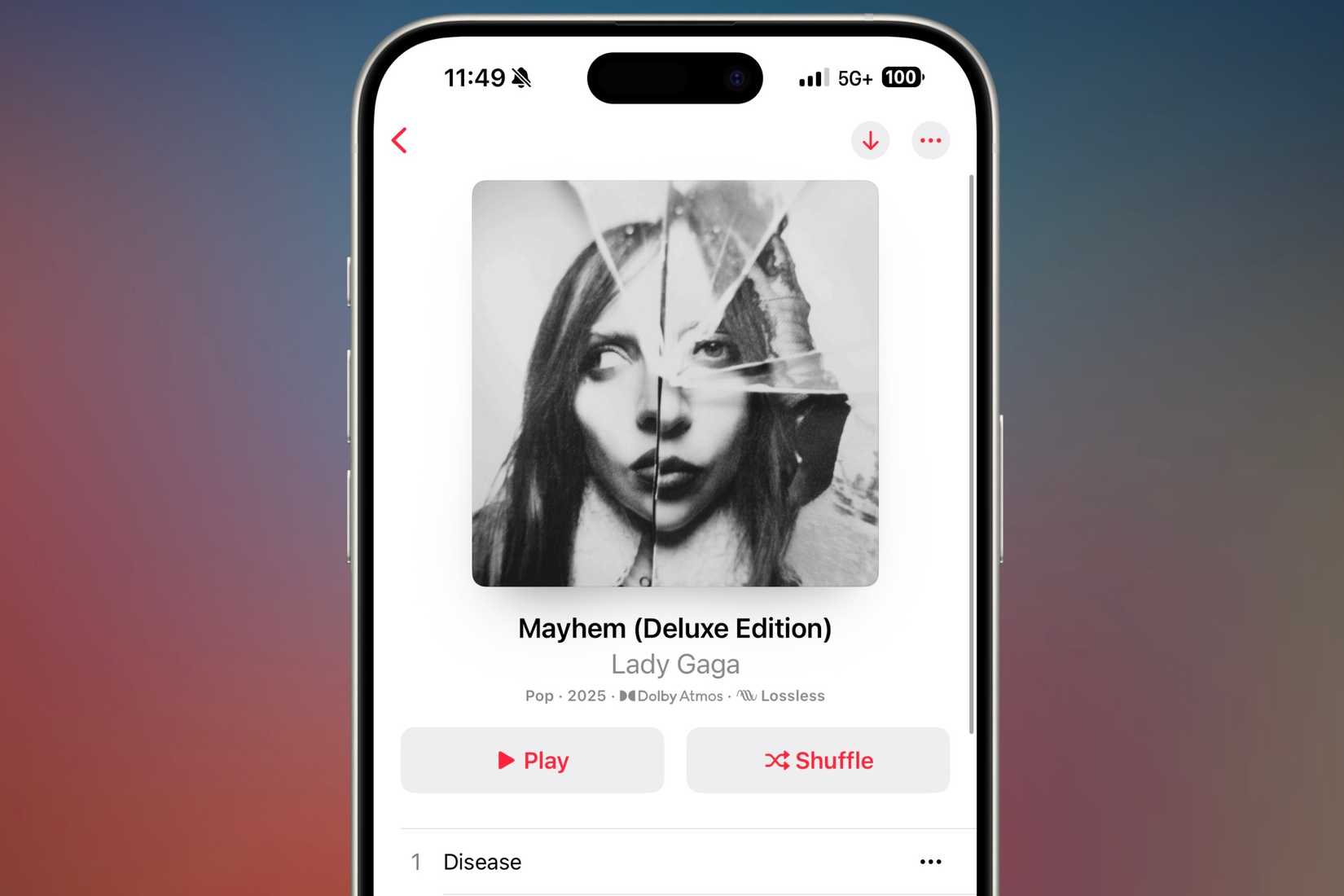 Apple Music converting imported Mayhem CD into Dolby Atmos on Apple Music.