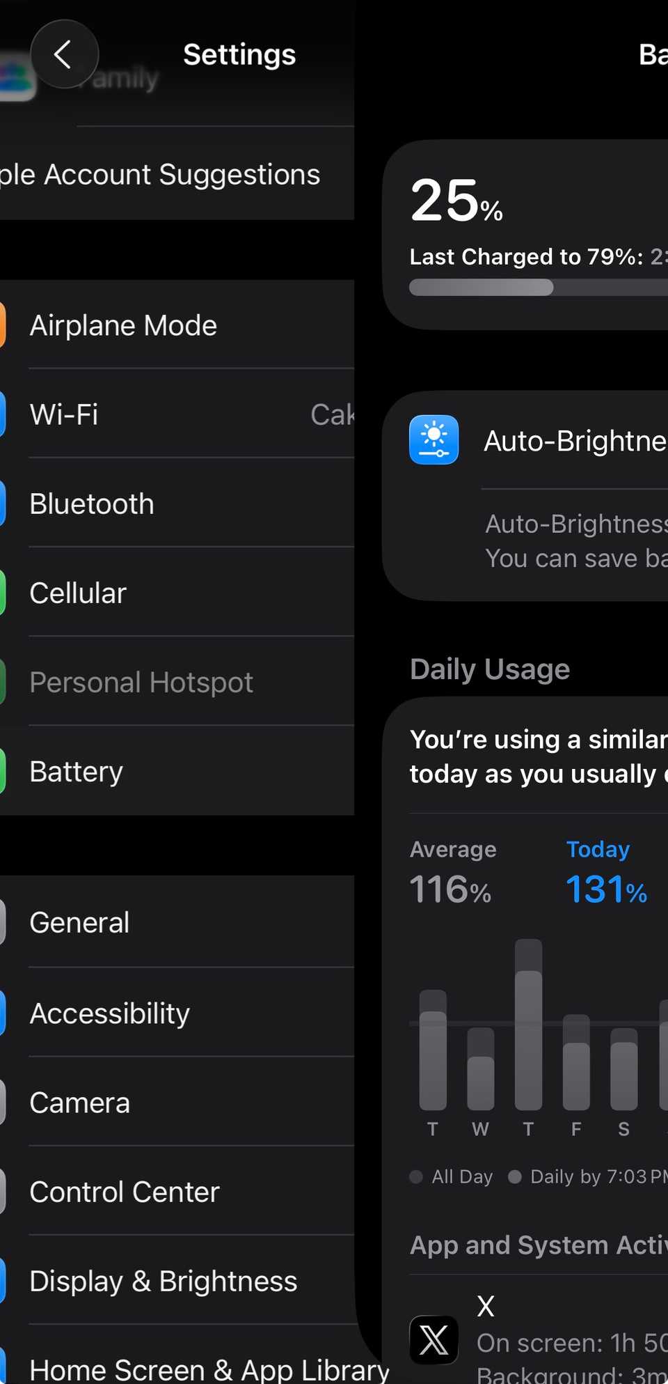 A screenshot showing a Settings page when the updated swipe-to-go-back gesture is used with a slower motion.