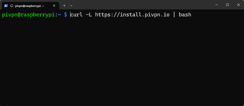 Installing PiVPN on the Raspberry Pi with a single command.