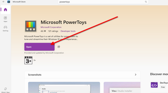 Installing PowerToys using the Microsft Store.