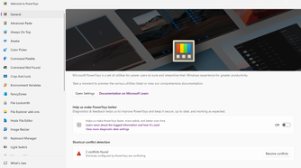 PowerToys dashboard.