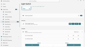 PowerToys automated light and dark mode switches.