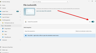 Using File Locksmith in PowerToys.