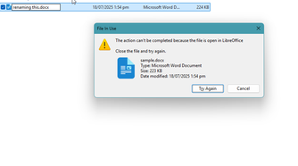 Windows can't delete a file that's already open in another program.