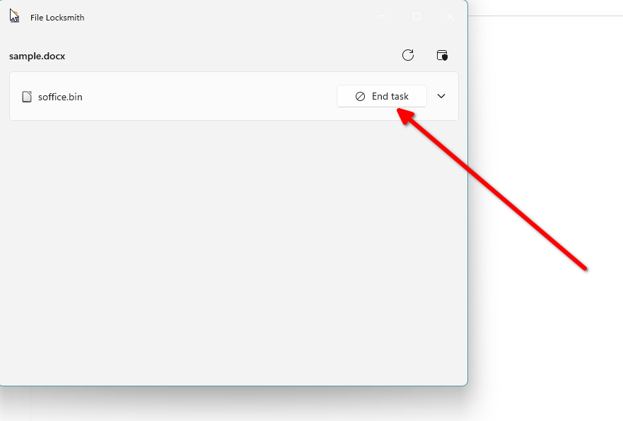 Ending a task to unlock a file using File Locksmith.