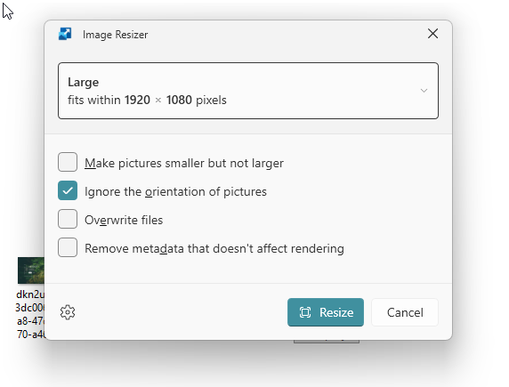Resizing images with PowerToys.