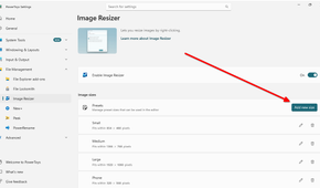 Resizing images using PowerToys.