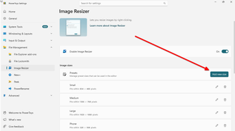Resizing images using PowerToys.