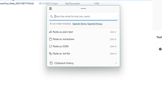 Pasting text files using PowerToys.
