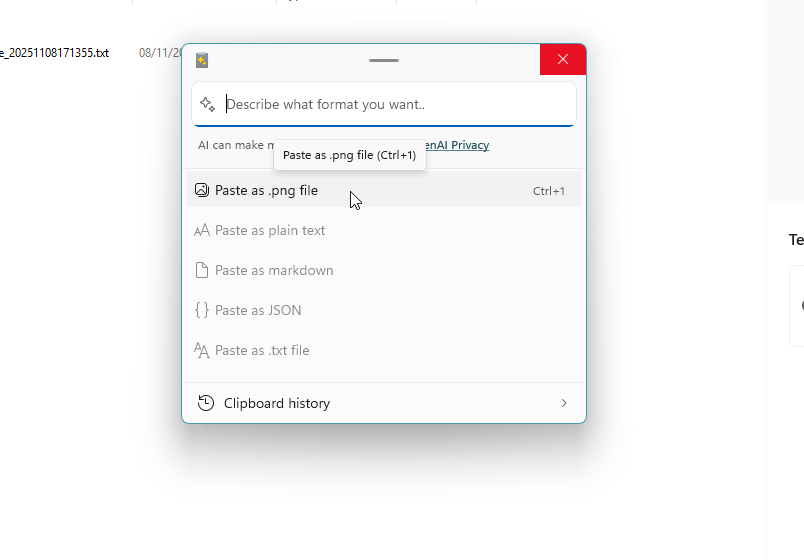 Using the advanced paste features in PowerToys.