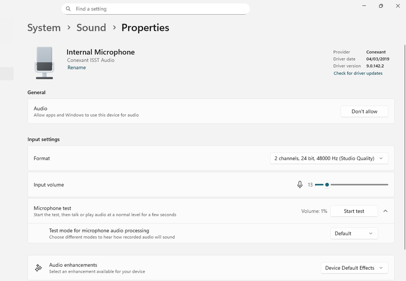Configurações de áudio do Windows. 