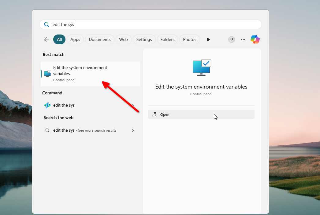 Editing system environment variables to fix winget.