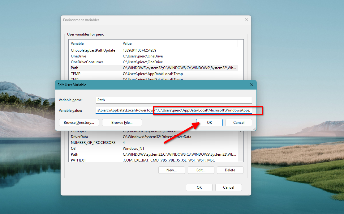 Adding a path variable to fix broken winget installation.