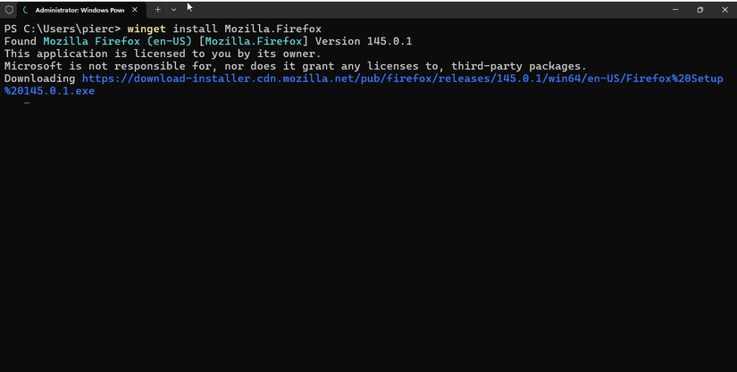Installing an app with winget.