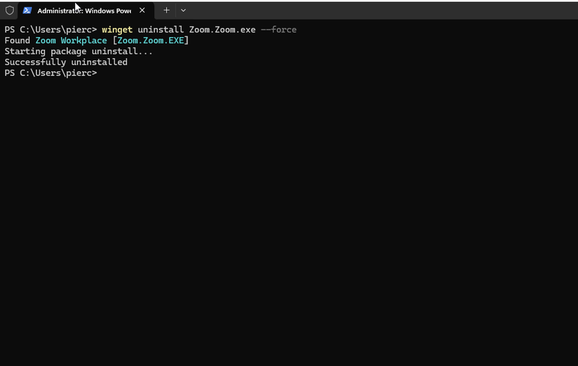 Force removing an app with winget.