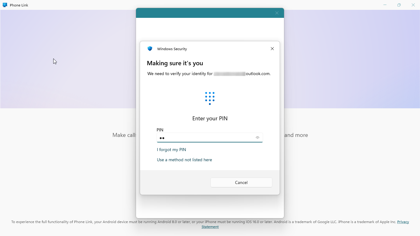 Securing the connection with a PIN.