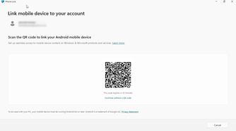 Connecting with Phone Link using a QR code.