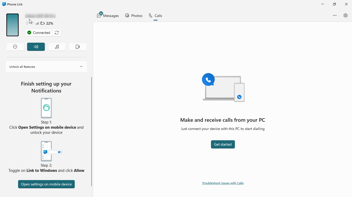 Setting up notifications, calls, and SMS settings on Phone Link.