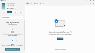 Setting up notifications, calls, and SMS settings on Phone Link.