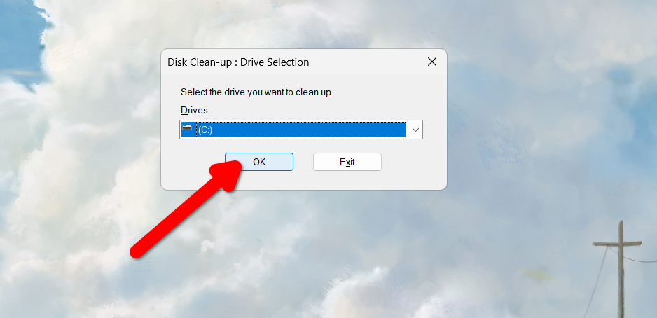 Choose the drive to scan using Disk Cleanup.
