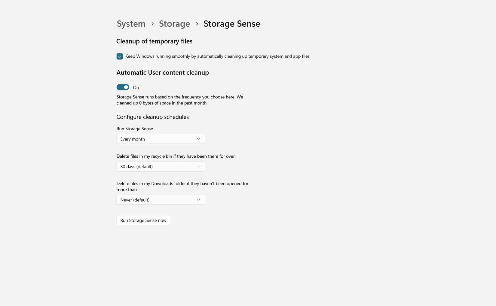 Storage Sense features in Windows 11.