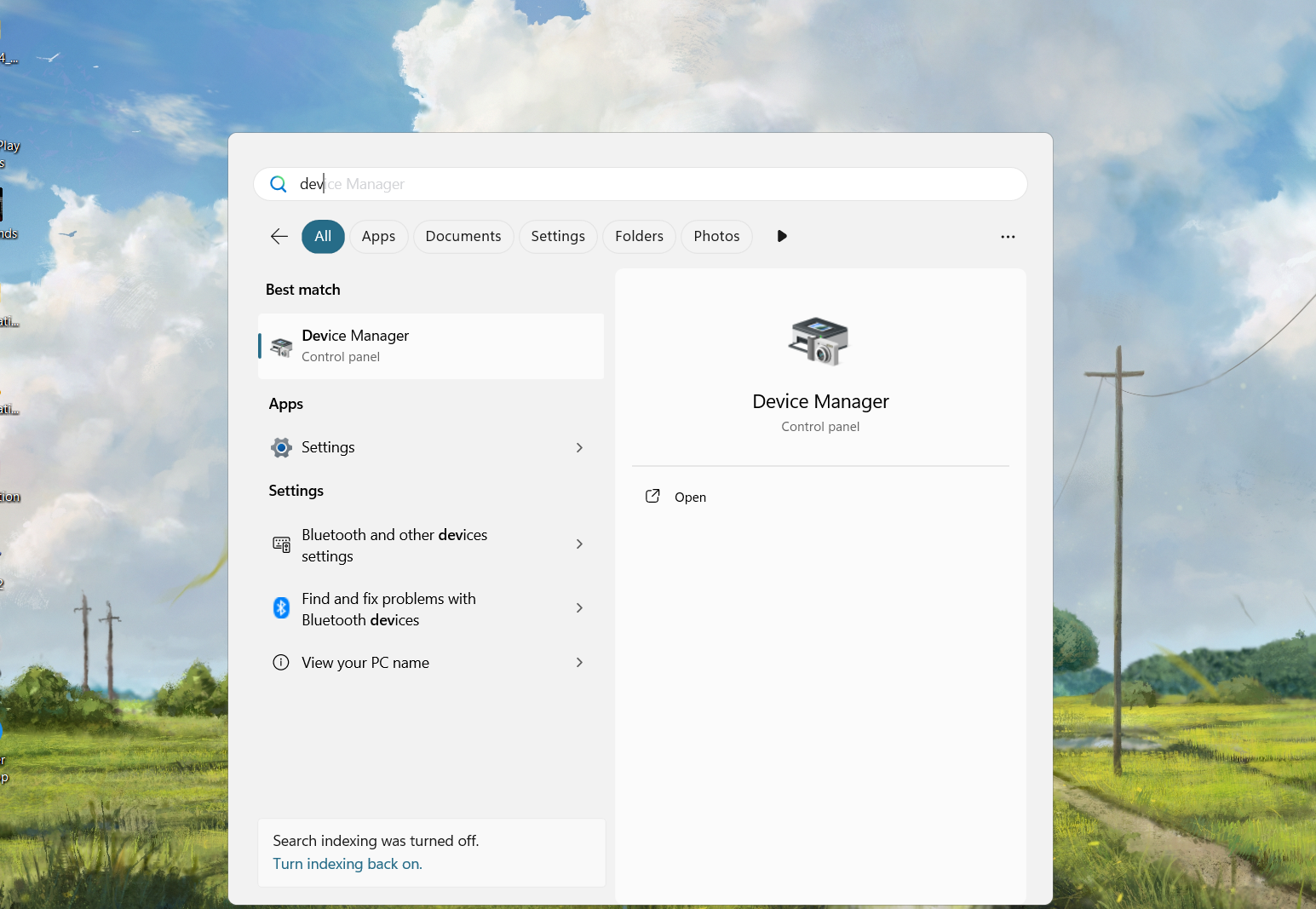 Opening Device Manager on Windows 11.