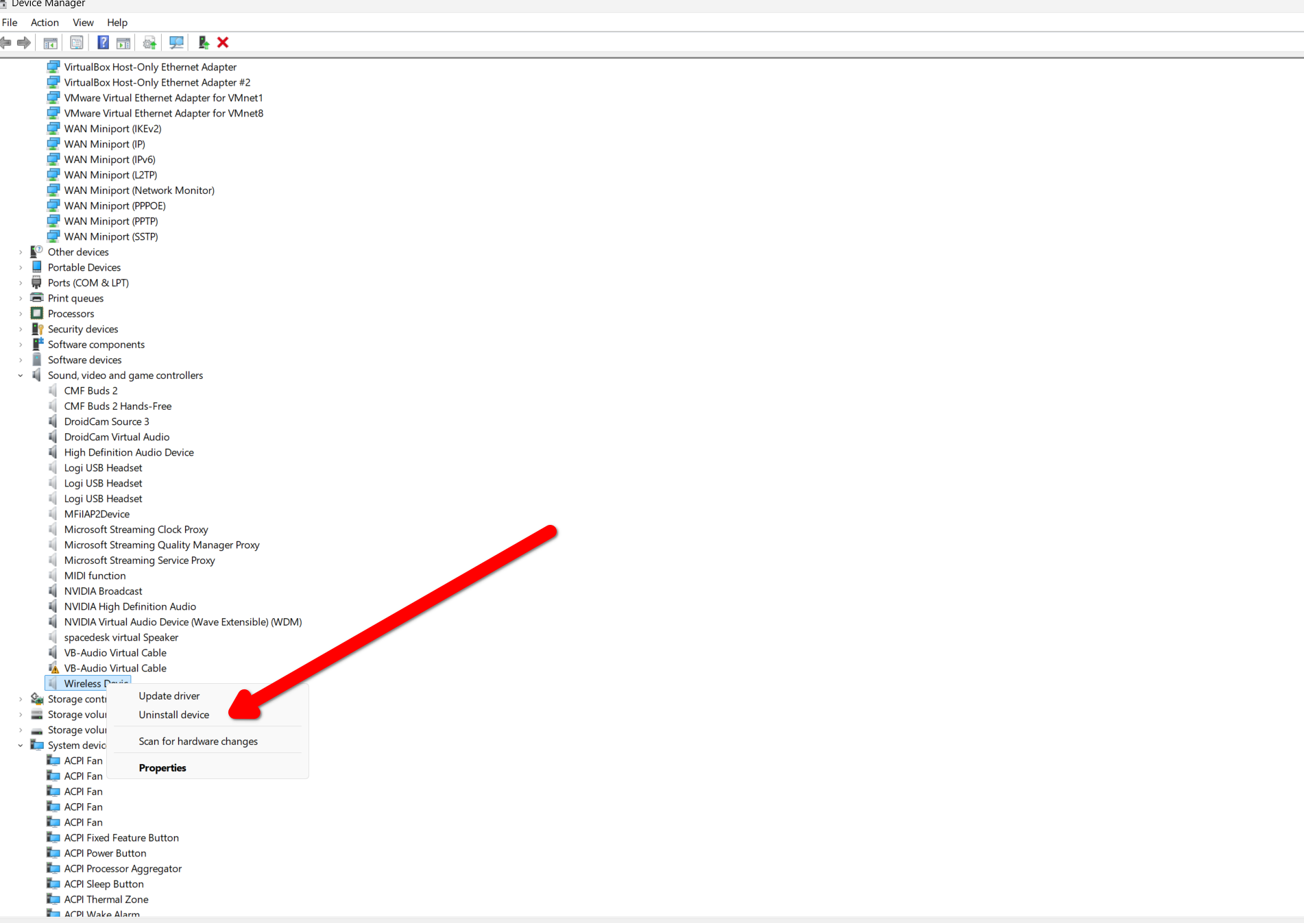 Uninstalling hidden device drivers using the Device Manager.