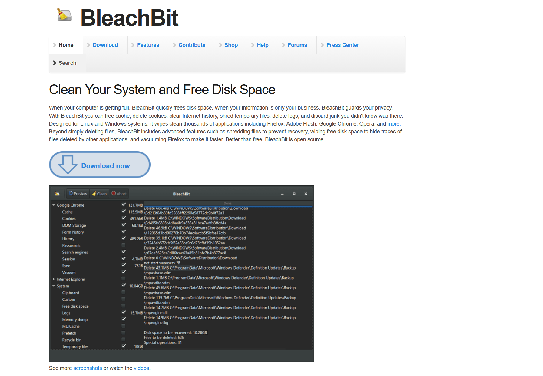 Getting the BleachBit package from the website.