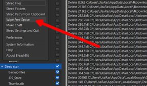 Shredding empty storage with BleachBit.