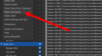 Shredding empty storage with BleachBit.