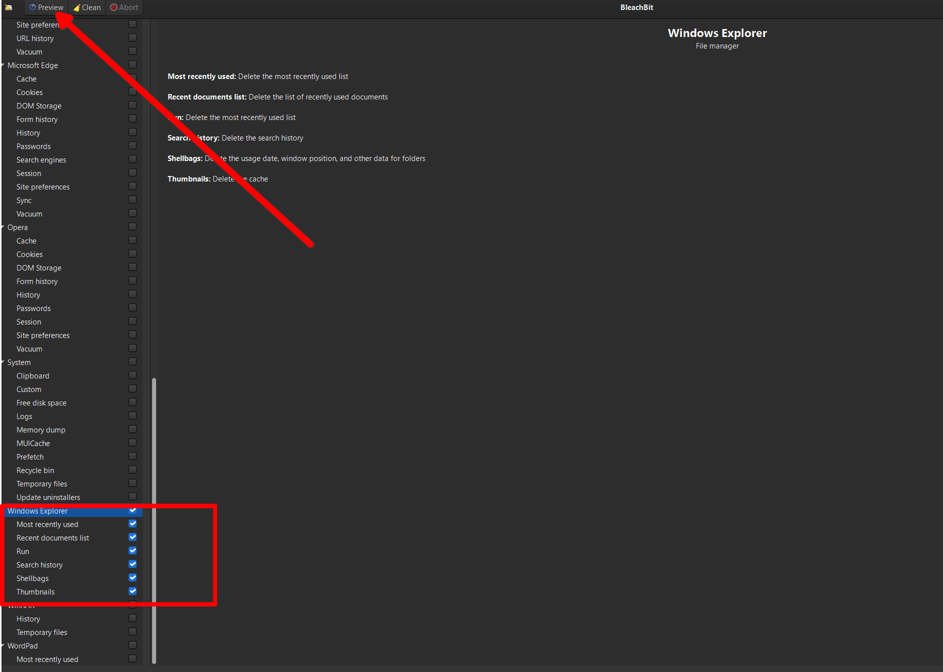 BleachBit cleanup in action.