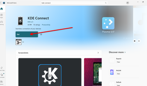 Installing KDE Connect using the Microsoft Store.