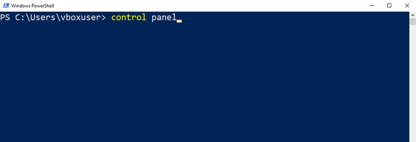Iniciando o Painel de Controle a partir de uma janela do PowerShell.