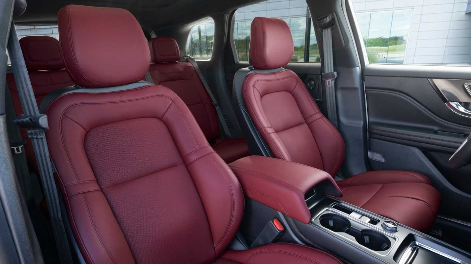 Shot of the red leather interior in a 2023 Lincoln Corsair.