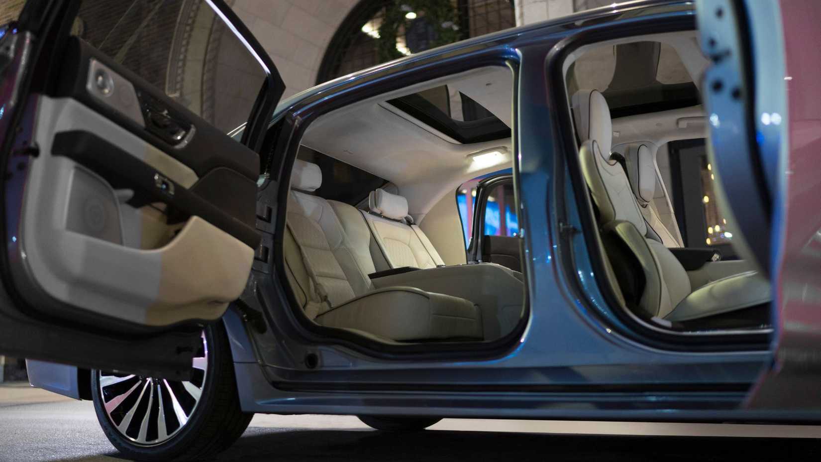 Close-up shot showing into the rear-seat space of a Lincoln Continental Coach Doors.