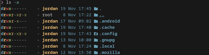Linux terminal with the ls -a command showing the mozilla hidden directory.