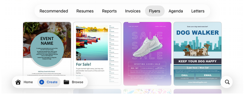 Liquid Glass-style category filters and templates in Microsoft Word for iOS 26.
