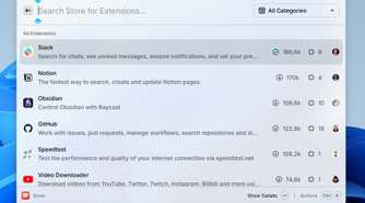 List of different apps available for Raycast.