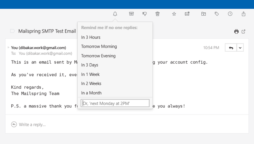 Mailspring email reminder feature.