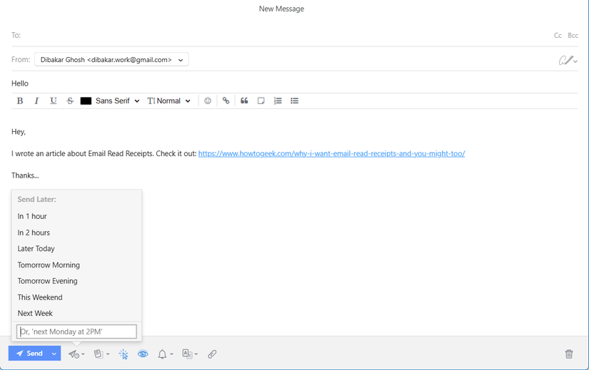 Mailspring email send later feature.