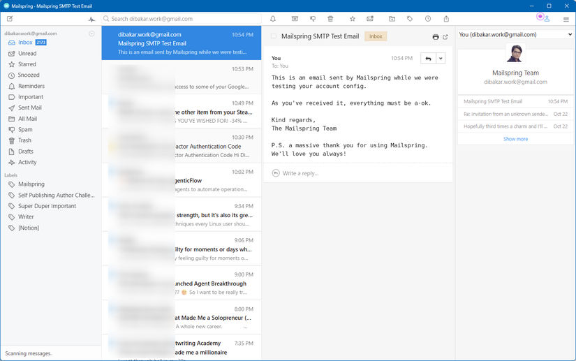 Mailspring interface overview.
