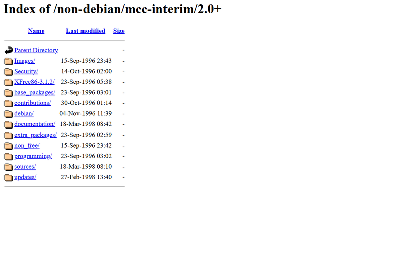 Listagem na Web do MCC Interim Linux versão 2.0.