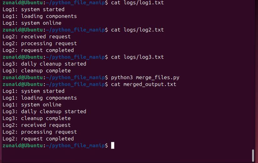 Merging multiple files into a single file using Python.