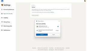 Microsoft asking a user if they would like to save their Passkey on LinkedIn