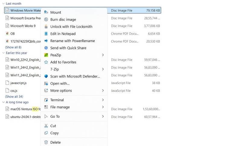 Opção de montagem no menu de contexto.