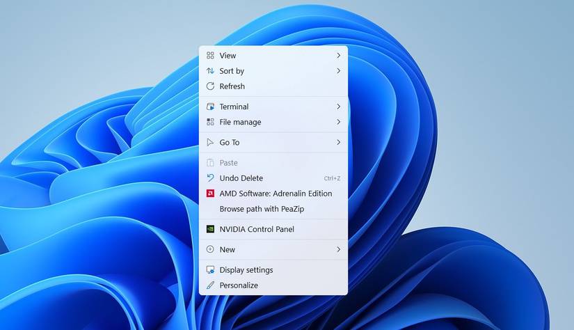 Menu de contexto do shell Nileshot.